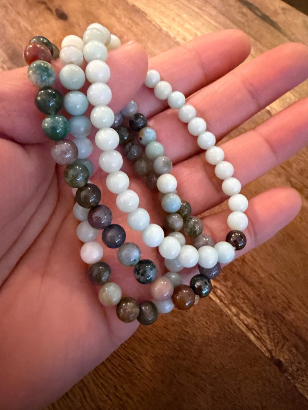 Multi-Strand Amazonite and Mixed Stone Beaded Bracelets - Natural Tones - Picture 4 of 4